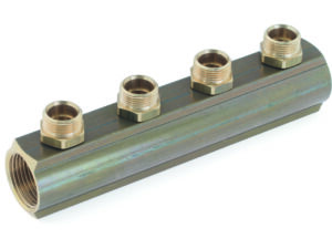 Tubipex verdeler met voorgemonteerde nippels 4/4″FF uitgang M22 3 kringen Tubipex collector met voorgemonteerde nippels