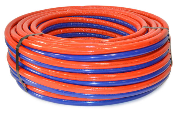 Tubipex buis op rol dubbel voorgeïsoleerd D 16 mm L 50 m dikte 6 mm rood en blauw Tubipex 16 x 2 mm