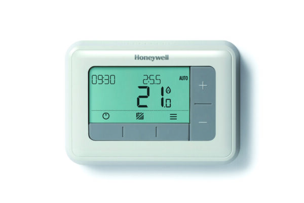 Honeywell Home Programmeerbare klokthermostaat T4-1D met dagprogramma, met 6 instelbare periodes per dag, geschikt voor elk type aan/uit-verwarmingsketel (24 230V) Thermostaten